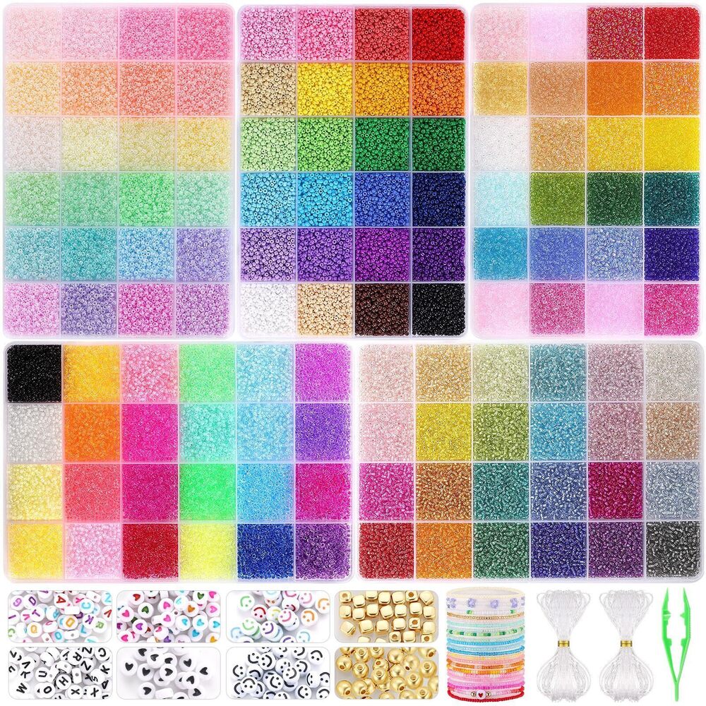 3514 61000pcs 2mm Seed Beads for Jewelry Making, 5 Types 120 Colors Small